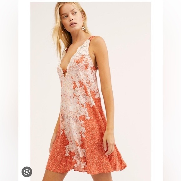 Free People Dresses & Skirts - Intimately Free People Slip Dress Womens Small Orange Floral Lace Shabby Chic